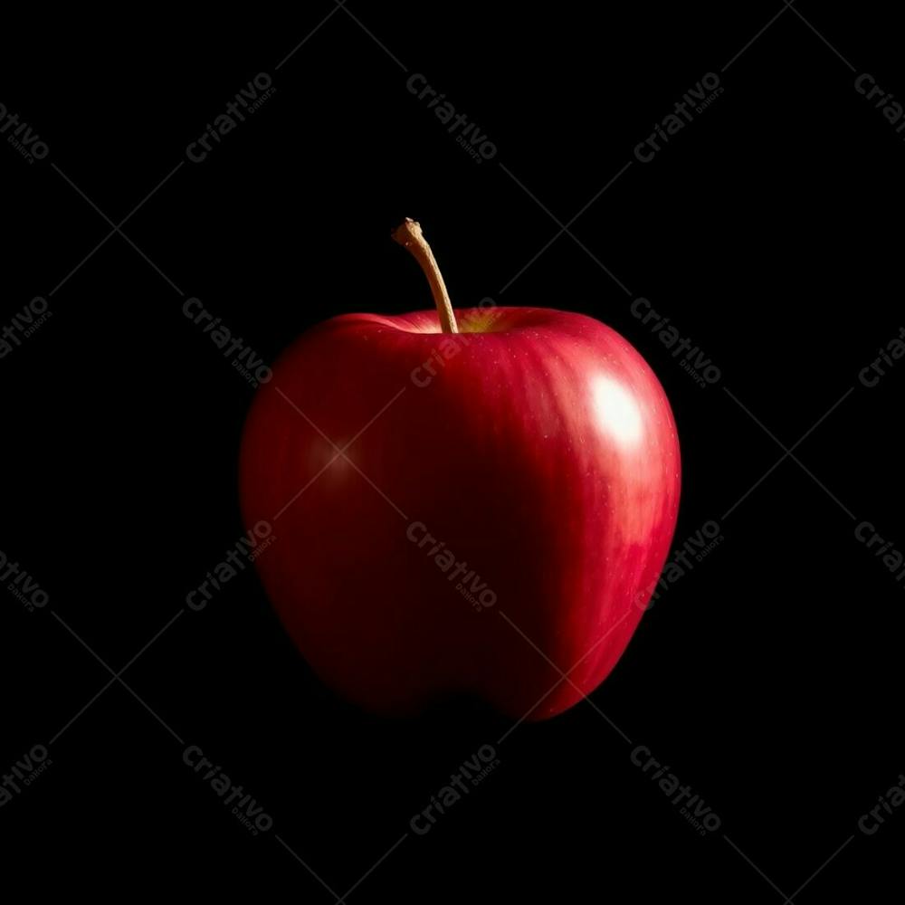 Realistic Image Of A Red Apple Against A Black Background, Strong Hard Light, Vibrant Complementary Colors, Direct Harsh Shadows, Contrasting Colors, Balanced Tones