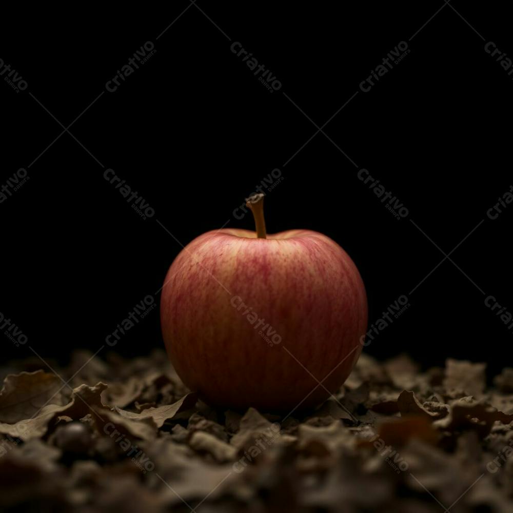 Realistic Image Of An Apple Against A Black Background, Natural Earth Tones, Browns, Beiges, Muted Colors, Mystic Enchanting Environment, Gentle Color Contrasts, Dreamlike Atmosphere, Ethereal Quality