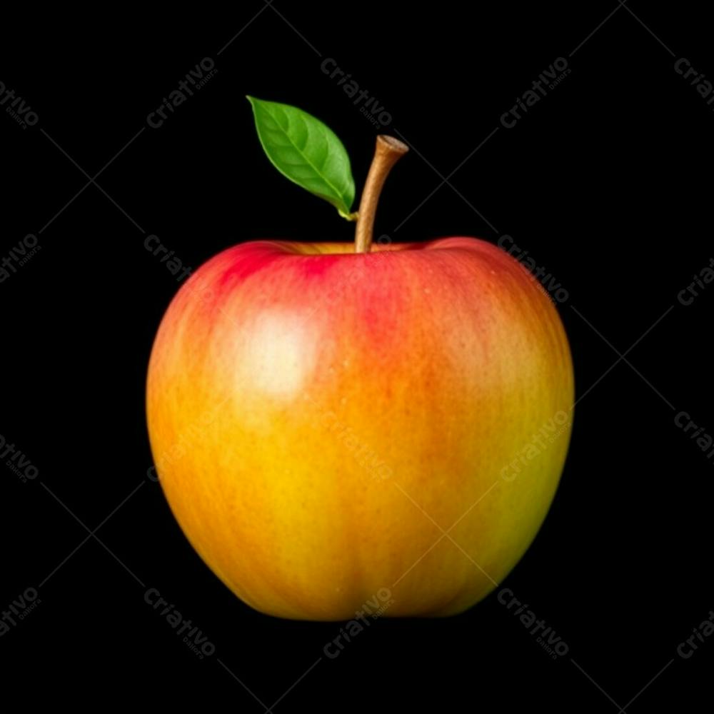 Realistic Image Of An Apple Against A Black Background, Rendered In Bright, Vibrant Colors, Lively And Energetic