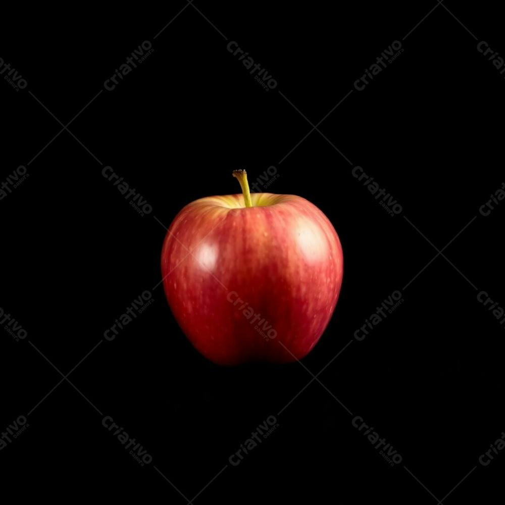 Realistic Image Of An Apple Against A Black Background, Strong Hard Light, Vibrant Complementary Colors, Contrasting Colors, Balanced Tones, Direct Harsh Shadows