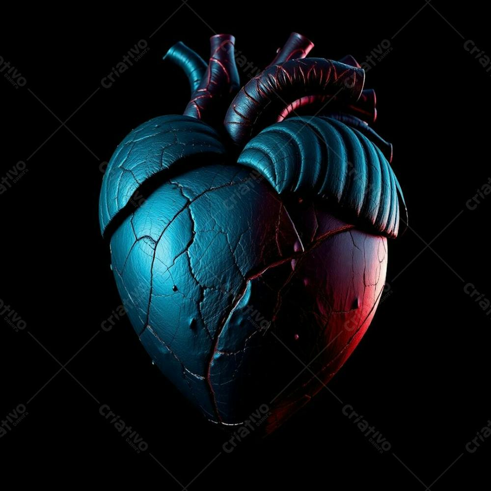 3D Heart, Deep Teal With Luxurious And Vibrant Textures, Intense Dramatic Lighting, High Contrast To Emphasize The Heart&#39;S Form, Creating A Sense Of Tension