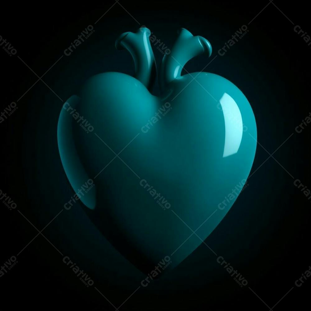 3D Rendered Heart In Deep Teal, Illuminated By Intense Dramatic Lighting. The High Contrast, Luxurious Feel And Vibrant Color Create A Tense Atmosphere. The Heart Displays Smooth Curves And Subtle