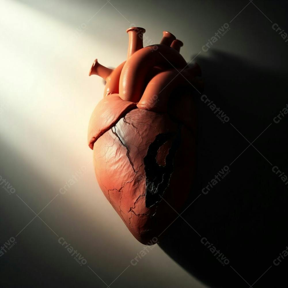 A 3D Heart Depicted In A Strong Moody Style With Gentle Soft Light, Exhibiting Diffused Shadows And Subtle Illumination With Low Contrast