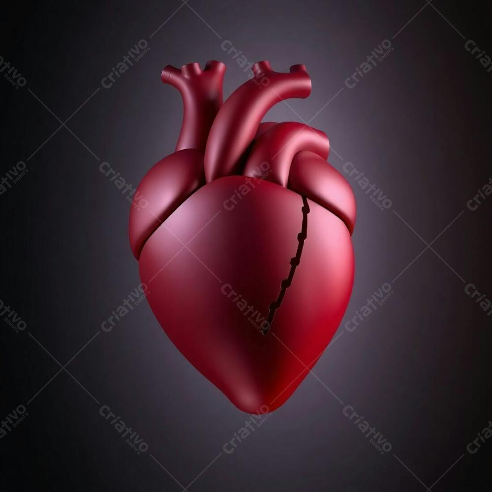 A 3D Heart Depicted With Smooth Gradient Transitions, Contrasting Chiaroscuro Lighting, Strong Contrasts, And Deep Shadows, Exhibiting Seamless Color Blending