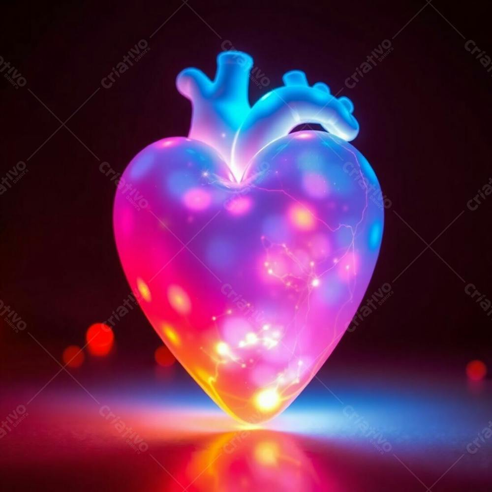 A 3D Heart Emitting Warm Glowing Bioluminescent Colors, Showcasing Natural Light Effects, A Vibrant Glow, And A Palette Of Reds, Oranges, And Yellows