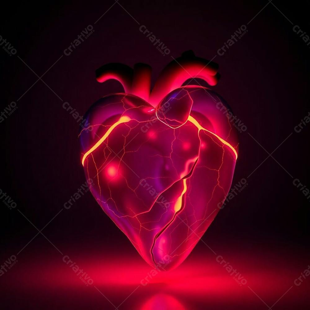 A 3D Heart Glowing With Bioluminescent Colors In A Strong, Moody Style, Exhibiting Low Contrast And Vibrant Natural Light Effects