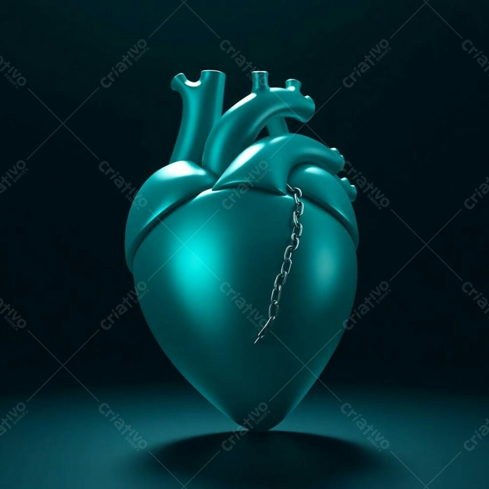 A 3D Heart Model Rendered In A Luxurious And Vibrant Deep Teal, Bathed In Intense Dramatic Lighting, High Contrast Emphasizes The Heart&#39;S Form And Creates Visual Tension