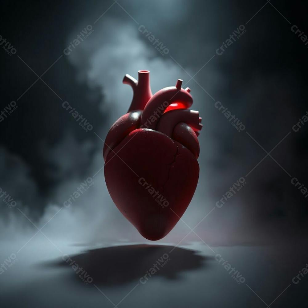 A 3D Heart Rendered In A Moody Cinematic Style With Soft Focus, A Hazy Background, And Low Contrast, Emphasizing Soft Light And A Hazy Atmosphere