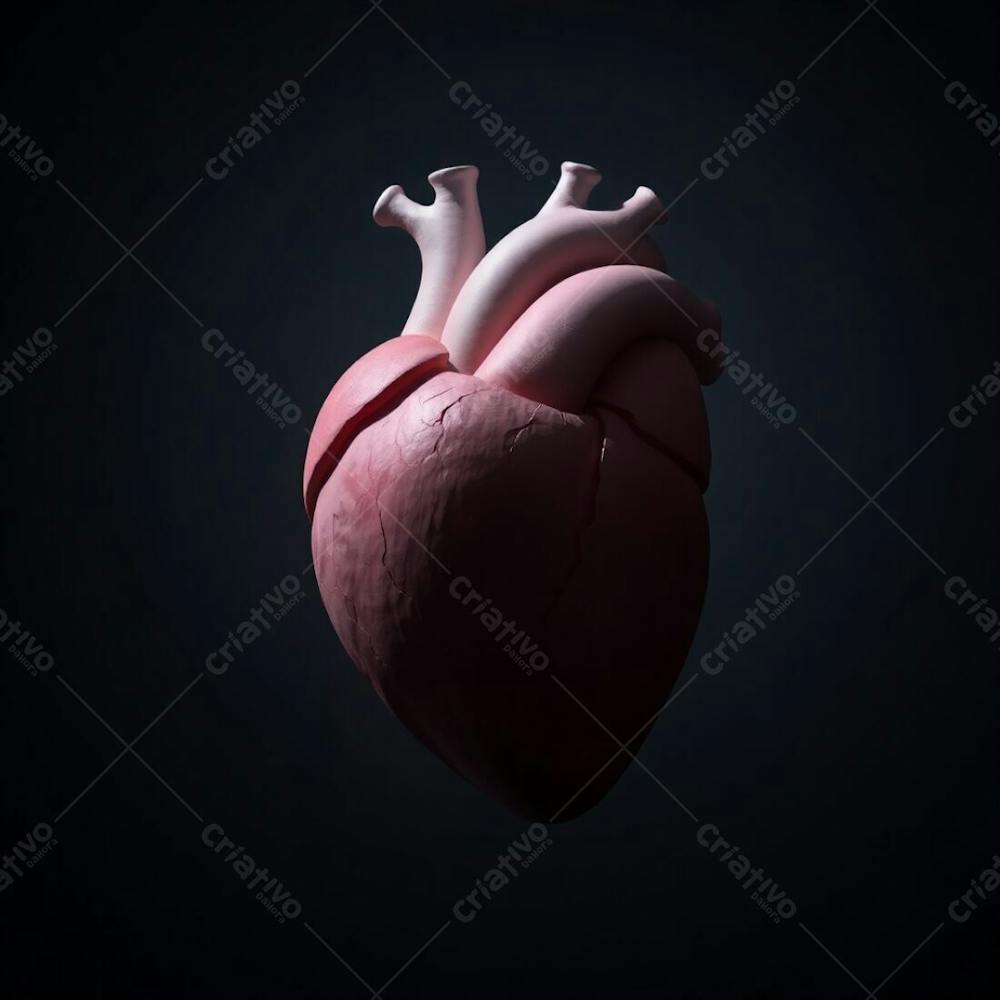 A 3D Heart Rendered In A Strong, Moody Style, Featuring Gentle Soft Light, Diffused Shadows, And Subtle Illumination With Low Contrast