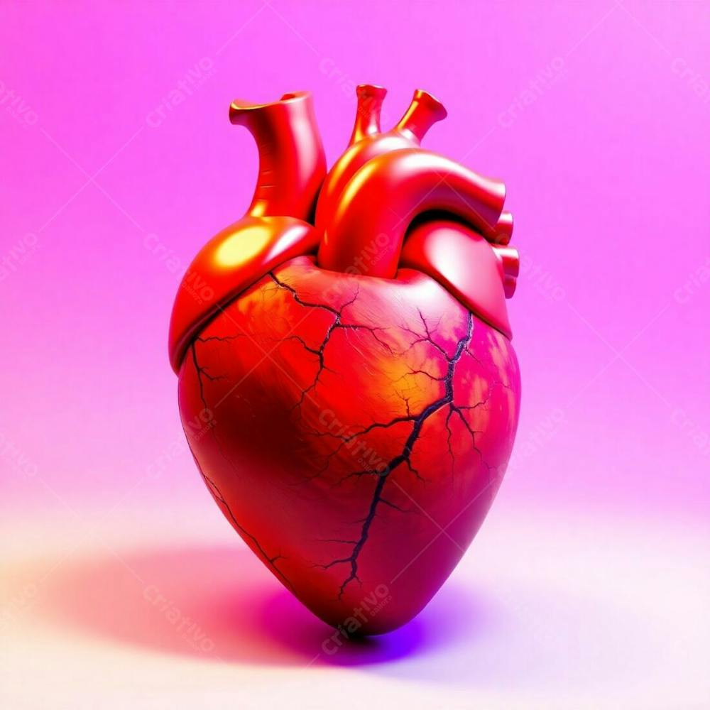 A 3D Heart Rendered In Bright Vibrant Colors And Strong Hard Light, Featuring Direct Harsh Shadows, Showcasing A Lively And Energetic Aesthetic