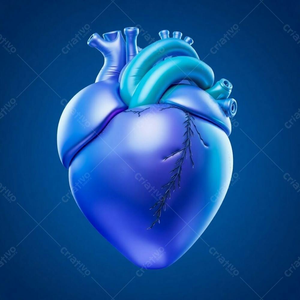 A 3D Heart Rendered In Cool Colors, Blues, Greens, And Purples, Smooth Gradients, Detailed Textures