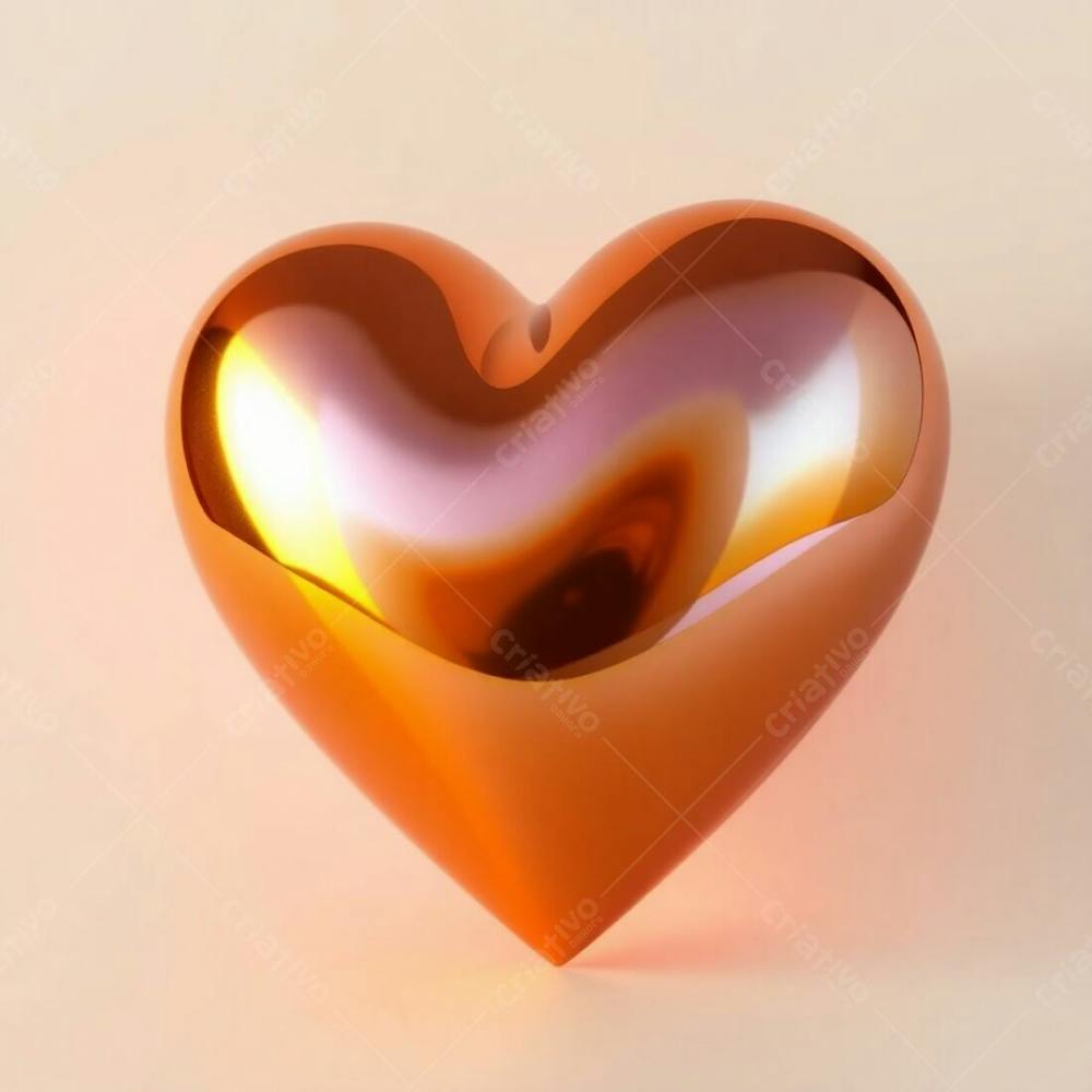 A 3D Heart Rendered In Iridescent Colors Reflecting Warm Golden Hour Light Just After Sunrise, Soft Lighting, Emphasizing Iridescent Reflections