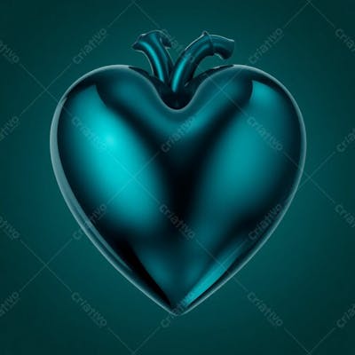 A 3D Heart Rendered In Rich Deep Teal, Exhibiting A Luxurious And Vibrant Aesthetic With A Glossy Finish And Subtle Highlights