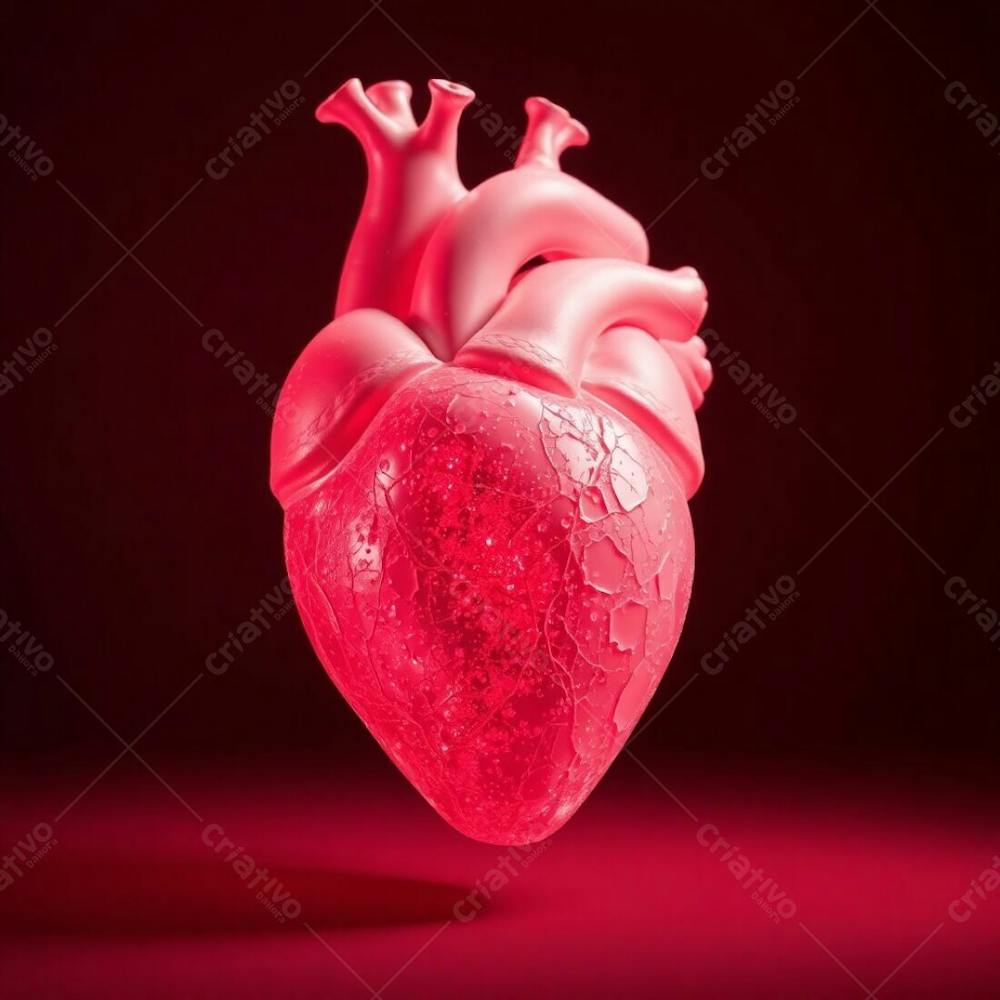 A 3D Heart Rendered In Surreal Infrared Tones Intense Dramatic Lighting High Contrast Creating Tension Infrared Spectrum Otherworldly Appearance With A Focus On Unusual Color Palettes