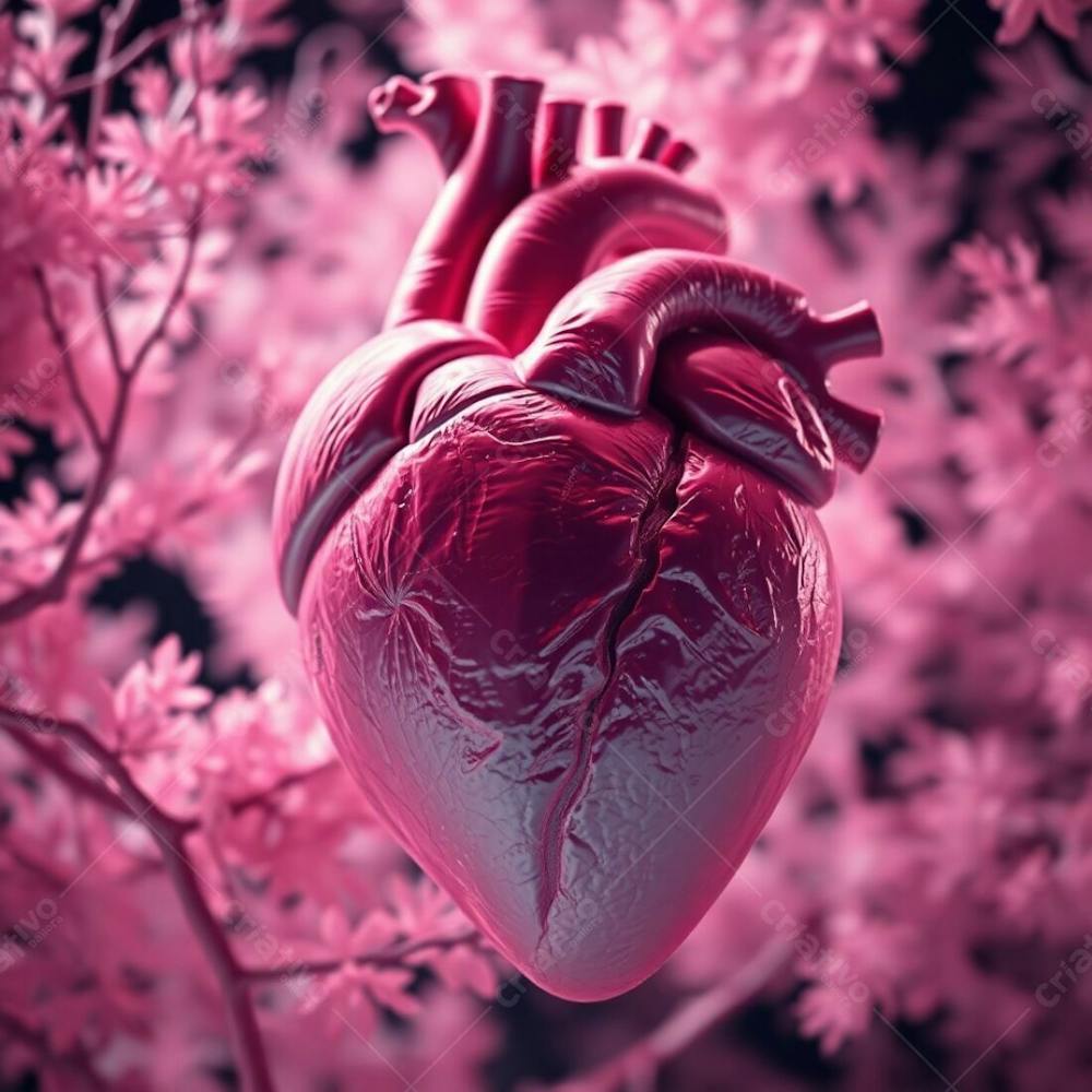 A 3D Heart Rendered In Surreal Infrared Tones, High Contrast, Low Key Lighting, Deep Shadows, And An Otherworldly Appearance, Showcasing The Infrared Spectrum’s Dramatic Effect