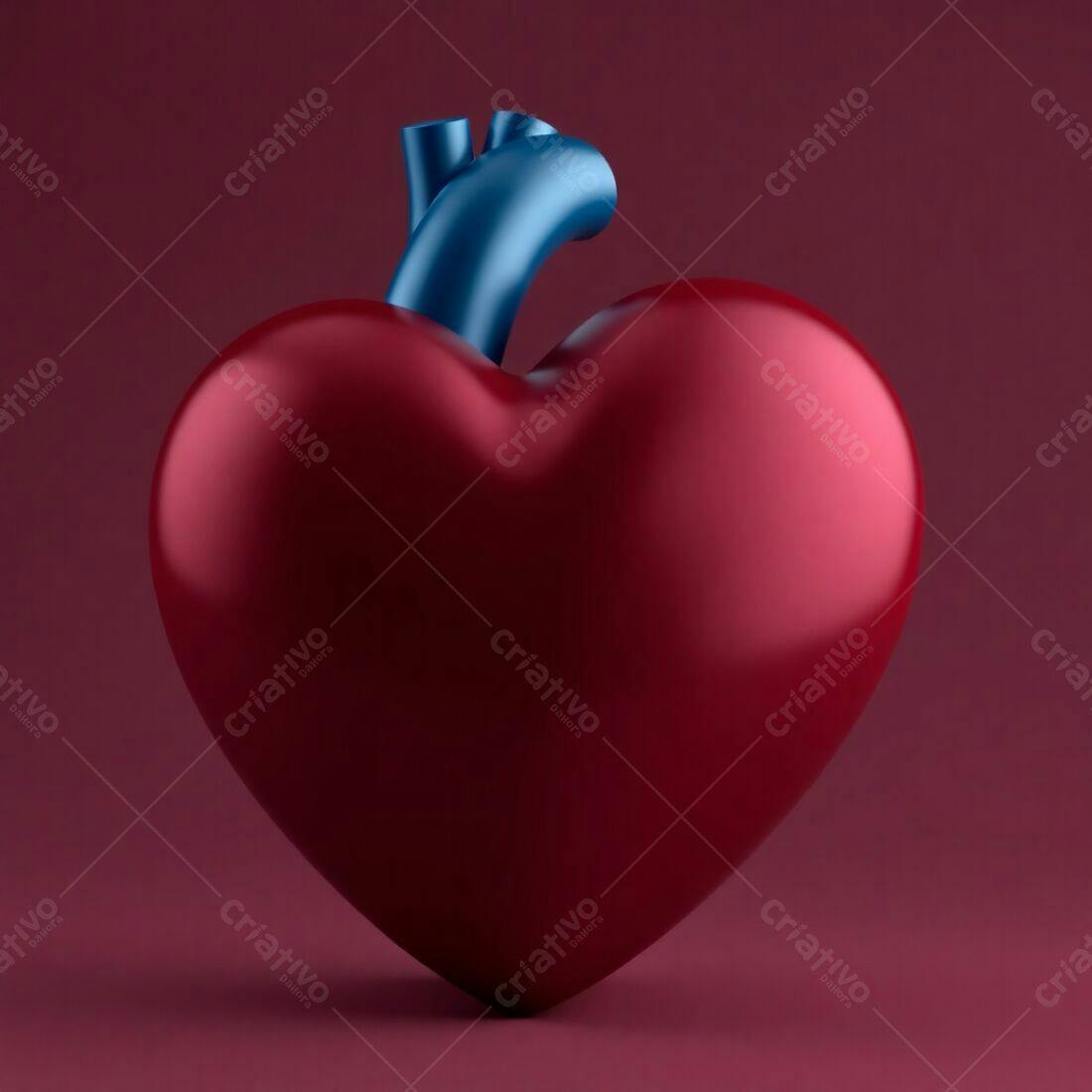 Coração Anatômico 3D Vermelho Escuro