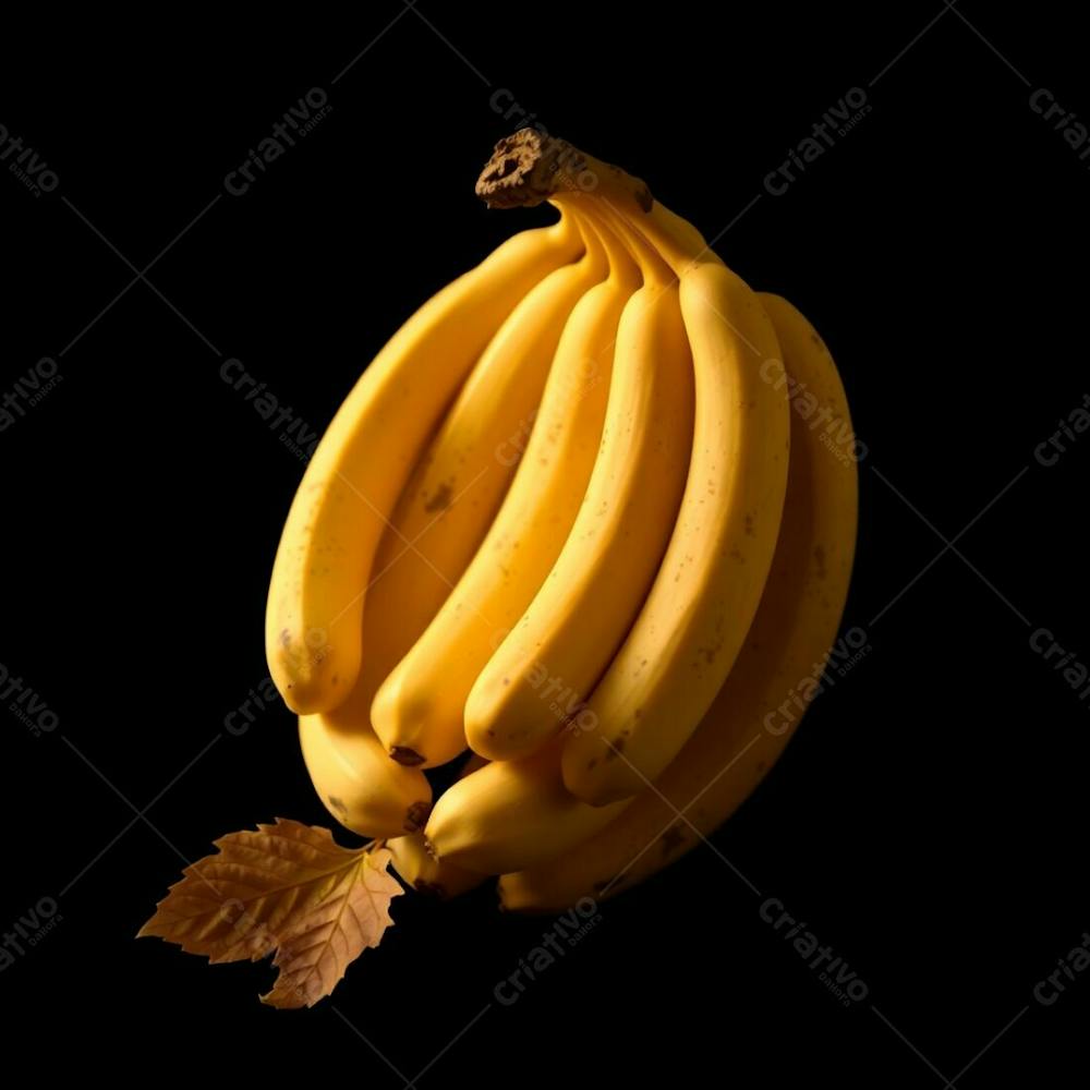 A Realistic Image Of A Banana Bunch Against A Black Background, Depicted In Warm Autumn Colors And Soft Golden Hour Light, Evoking An Earthy And Cozy Atmosphere, With Soft Light Just After Sunrise Or Before