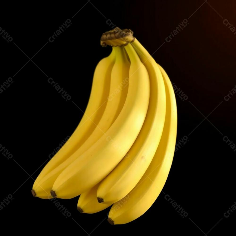 A Realistic Image Of A Banana Bunch Against A Black Background, Displayed In Soft Pastel Colors And Warm Golden Hour Light, Creating A Gentle And Soothing Ambiance, With Soft Light Just After Sunrise Or Bef