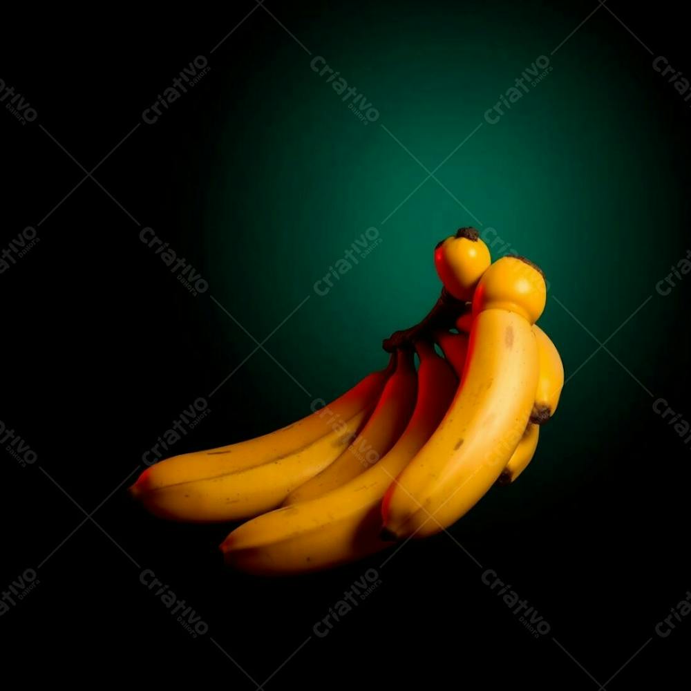 Realistic Image Of A Bunch Of Bananas Against A Black Background, Warm Terracotta And Cool Teal, Creative Light Art, Artistic Lighting, Abstract Patterns, Earthy And Cool Contrast