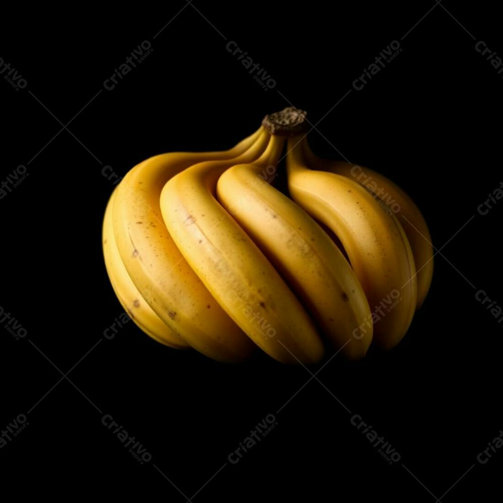 Realistic Image Of A Bunch Of Bananas Against A Black Background, Rich Burgundy And Deep Blue, Warm Golden Hour Light, Soft Light, Sophisticated And Elegant