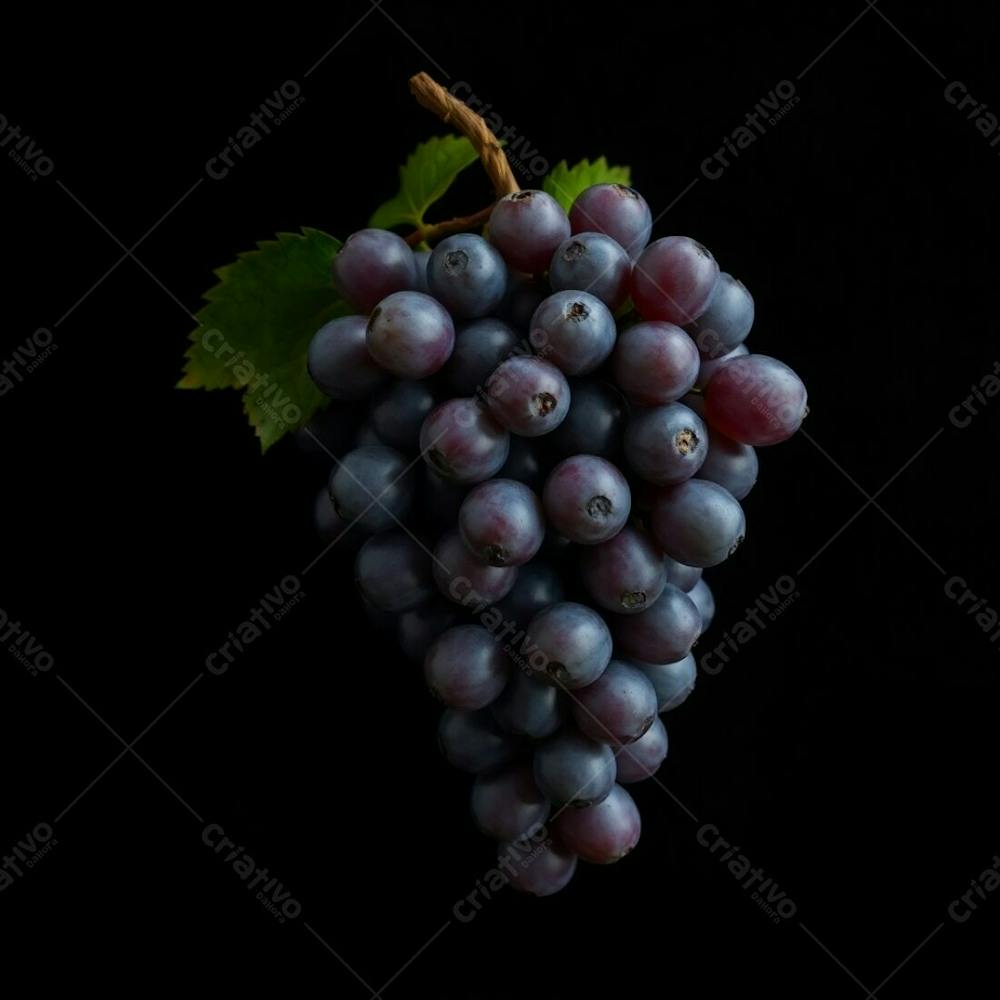 A Realistic Image Of A Bunch Of Delicious Grapes Against A Black Background, Rendered In A Strong, Moody Style With Thick Fog, Low Visibility, And Low Contrast