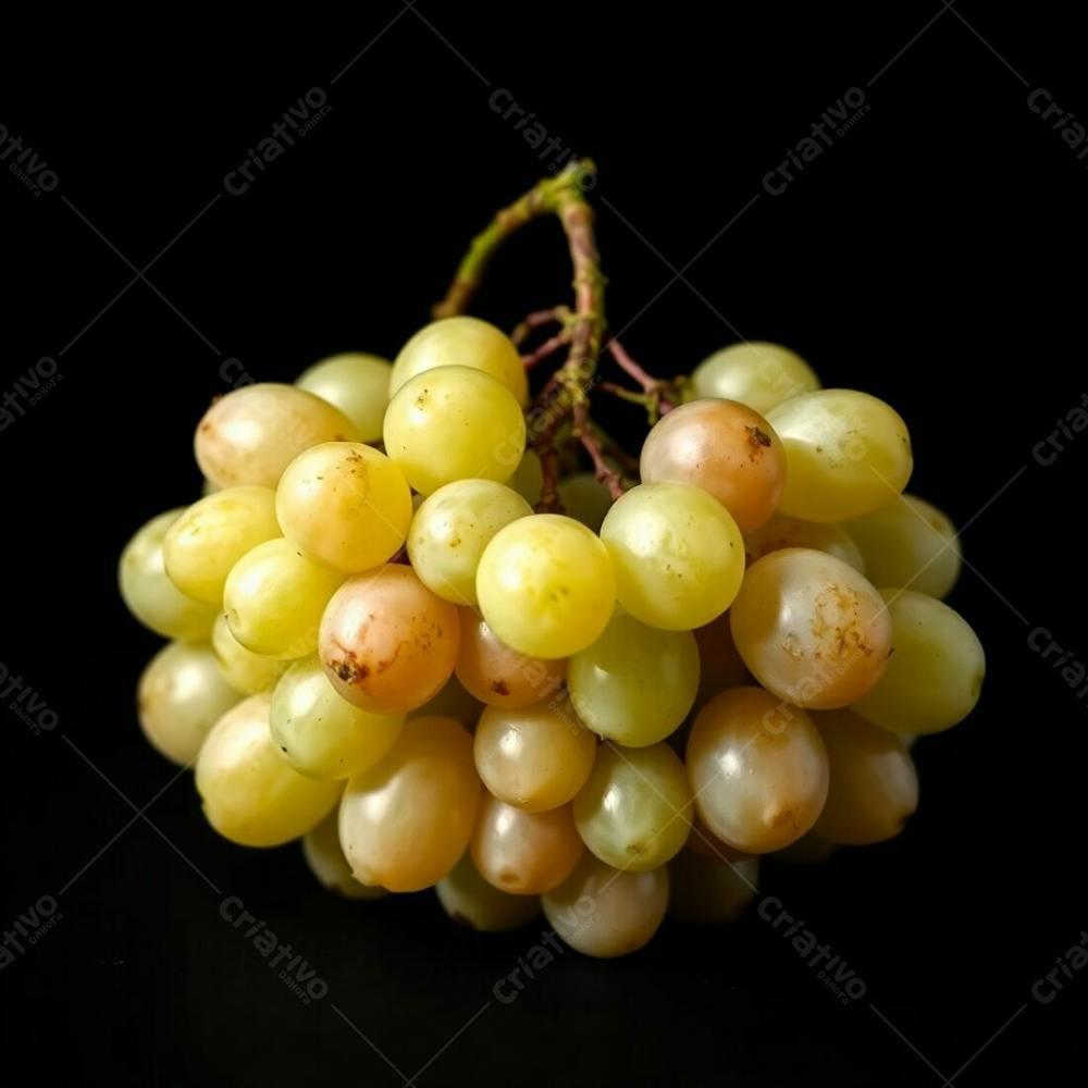 A Realistic Image Of A Bunch Of Delicious Grapes Against A Black Background, With Distinctly Divided Sections, Bold Areas, Diffused Shadows, And Subtle Illumination