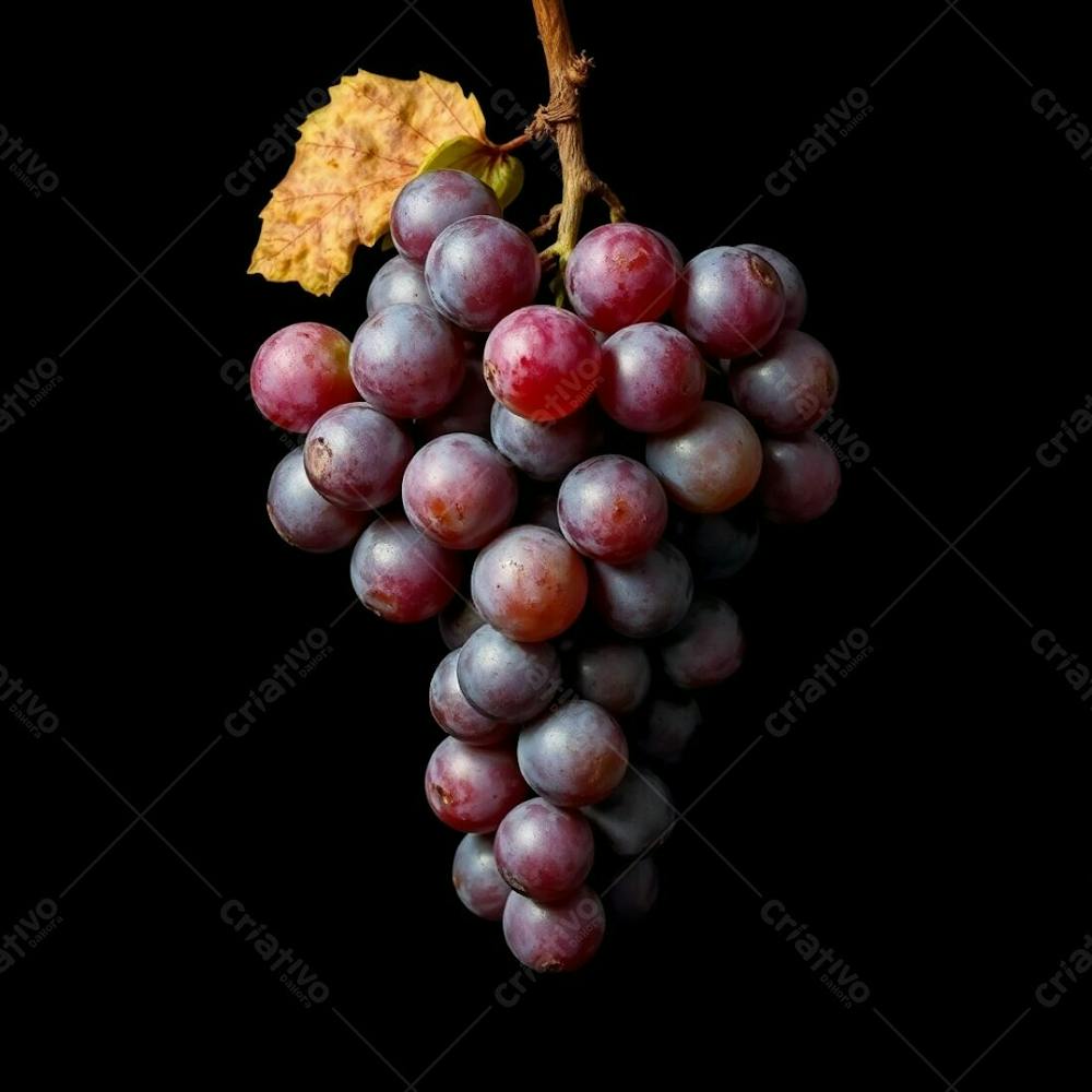 Realistic Image Of A Delicious Bunch Of Grapes Against A Black Background Natural Earth Tones Artistic Lighting Abstract Patterns Browns Beiges Muted Colors Creative Light Art Style