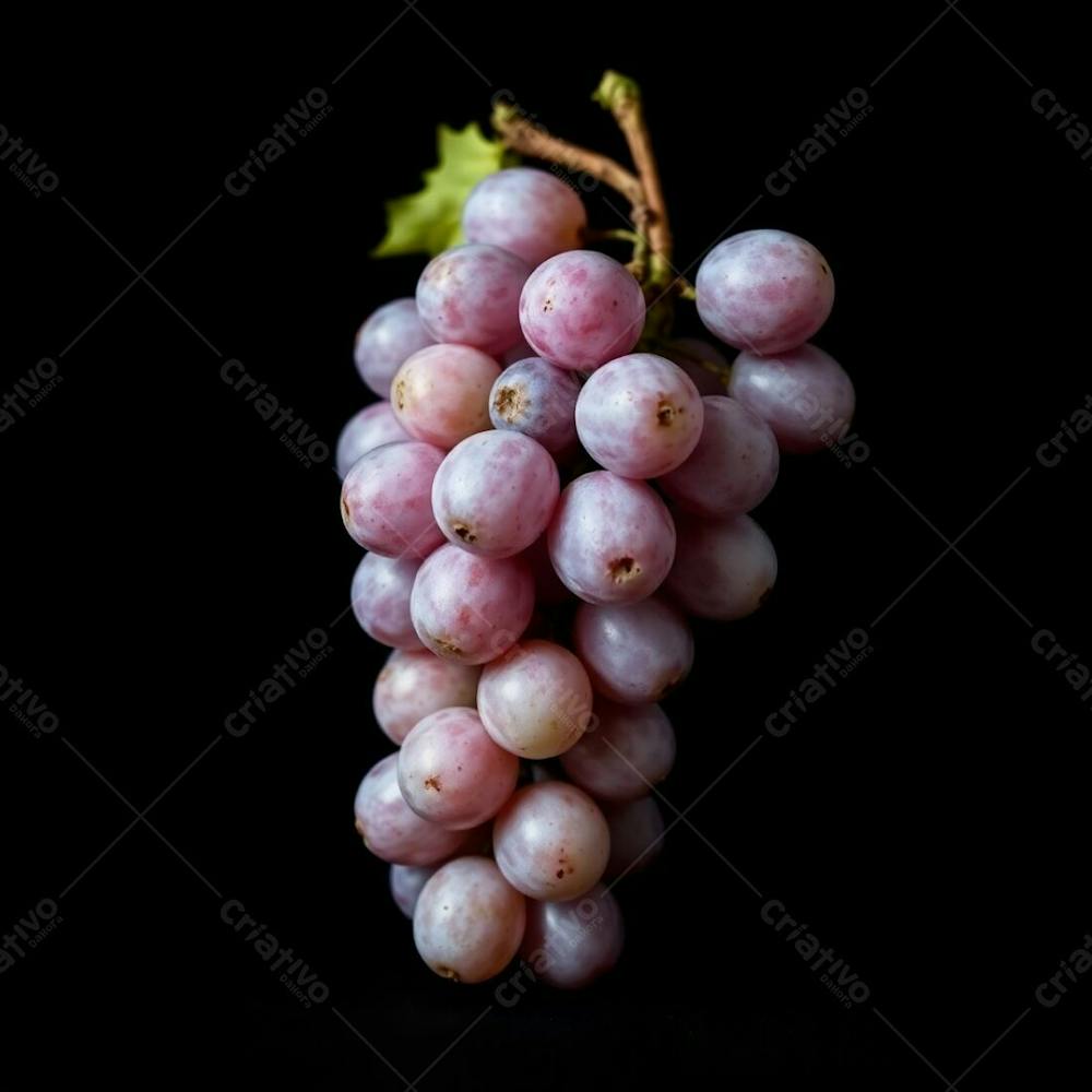 Realistic Image Of A Delicious Bunch Of Grapes Against A Black Background Soft Pastel Colors Strong Hard Light Gentle And Soothing Direct Harsh Shadows