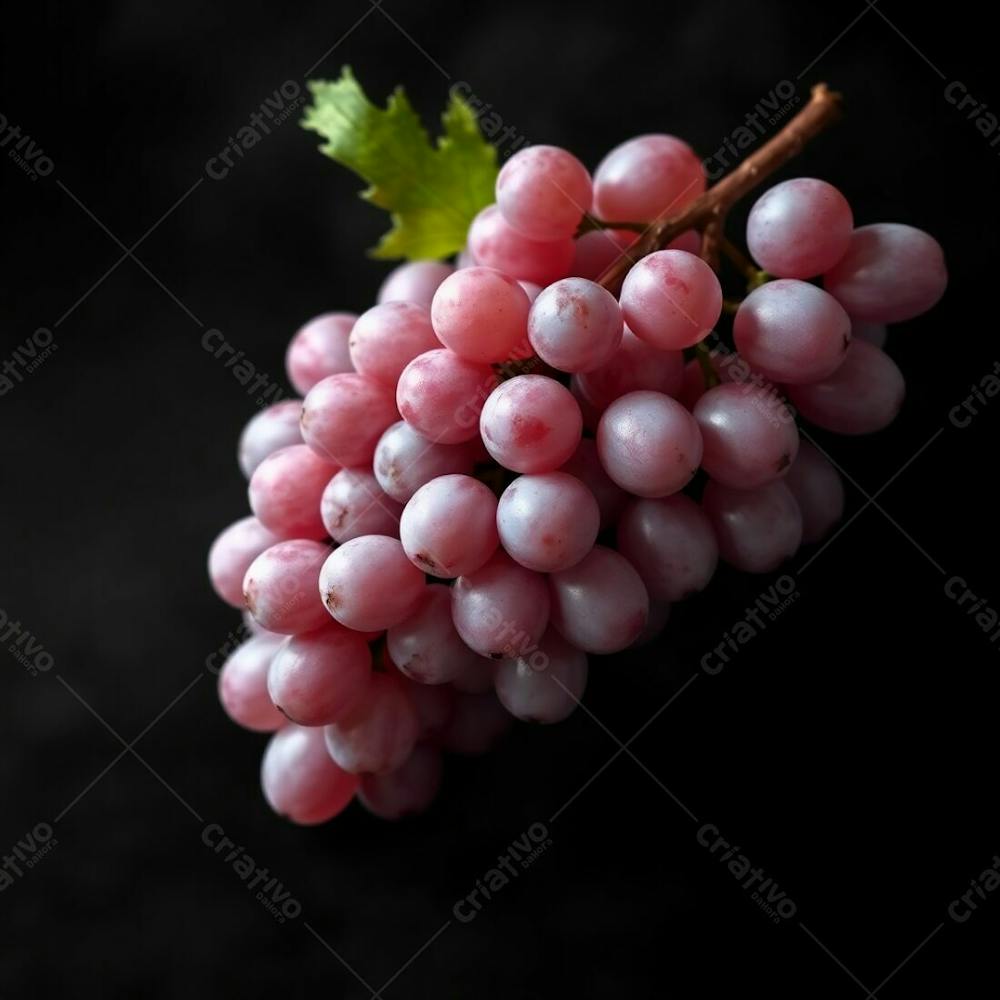 Realistic Image Of A Delicious Bunch Of Grapes Against A Black Background Soft Pastel Colors Volumetric Lighting Visible Light Beams Through Dust Or Fog Gentle And Soothing