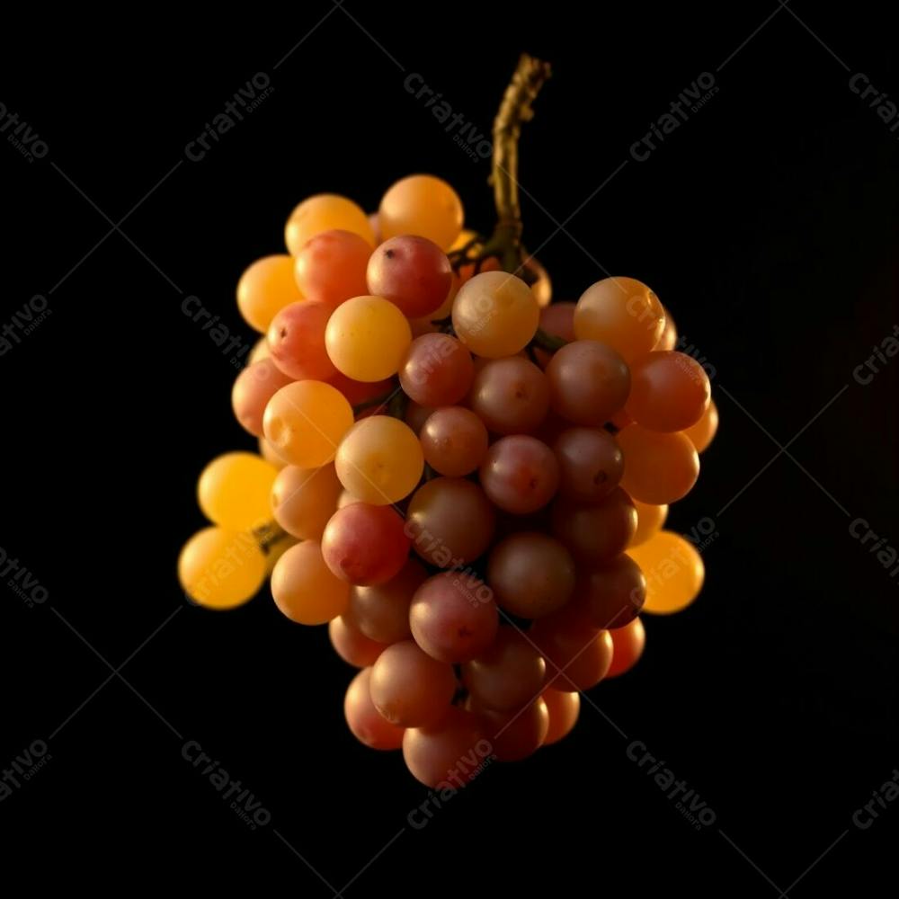 Realistic Image Of A Delicious Bunch Of Grapes Against A Black Background Warm Golden Hour Light Electric Vivid Colors Soft Light Just After Sunrise Or Before Sunset