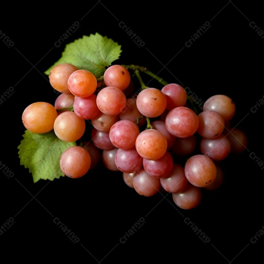 Realistic Image Of A Delicious Bunch Of Grapes Against A Black Background Warm Terracotta And Cool Teal Hues Gentle Soft Light Diffused Shadows Subtle Illumination Earthy And Cool Contrast