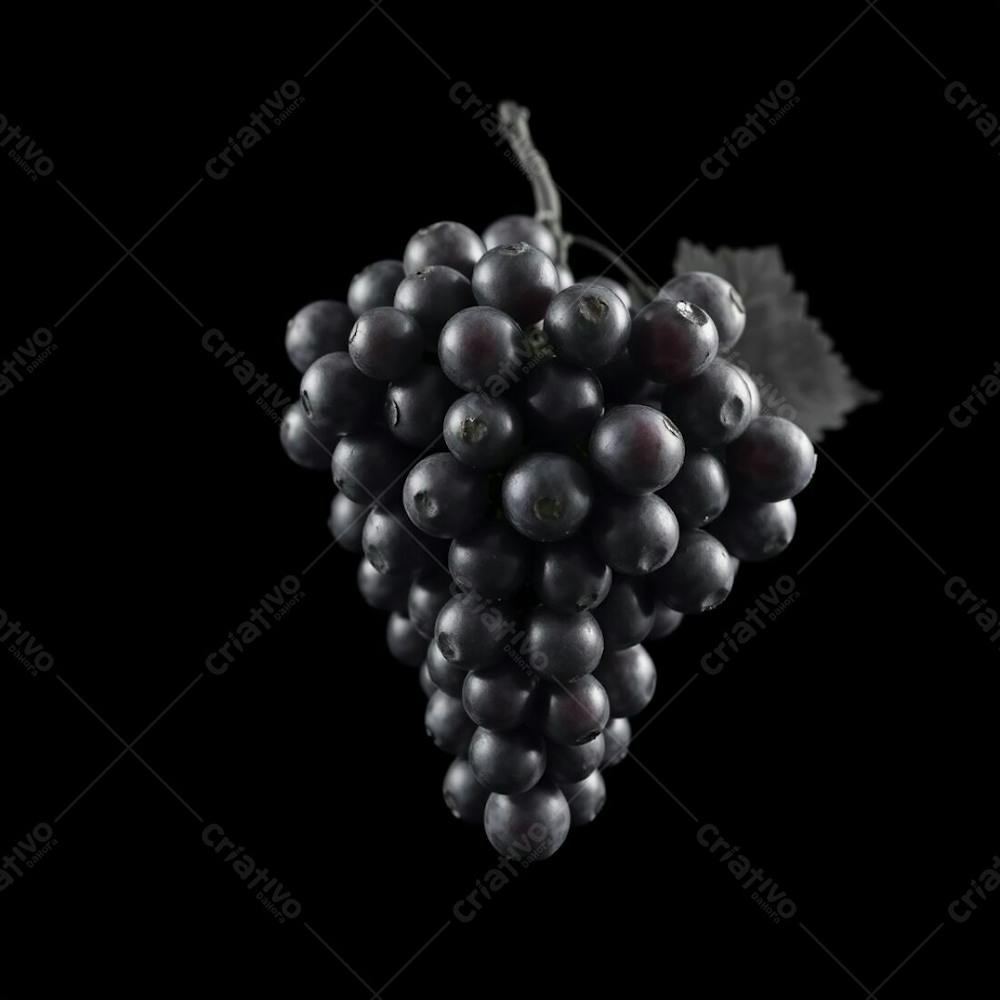 Realistic Image Of A Delicious Grape Cluster Against A Black Background Creative Light Art Classic Black And White Timeless Elegant Artistic Lighting Abstract Patterns