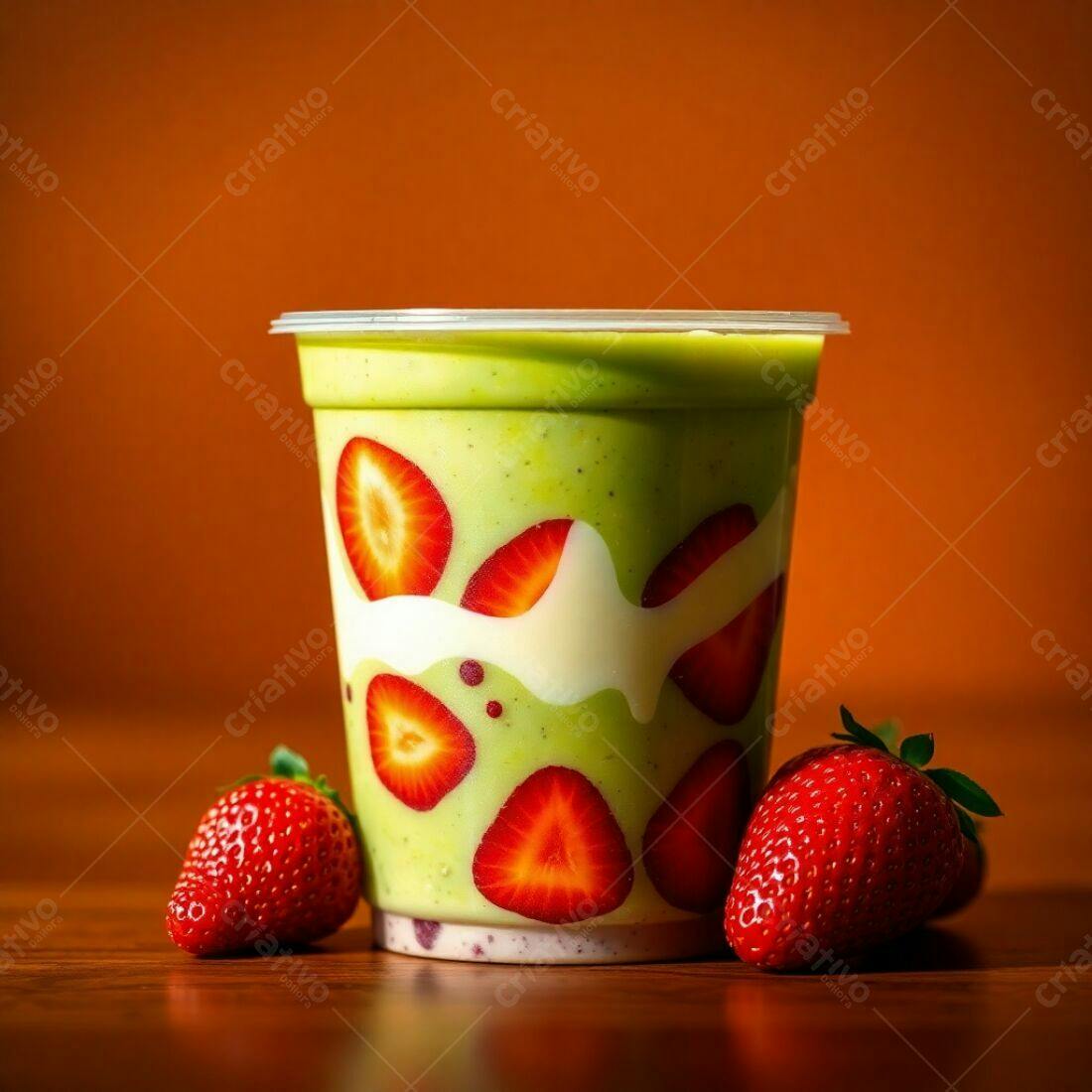 Suco Verde com Morangos e Creme
