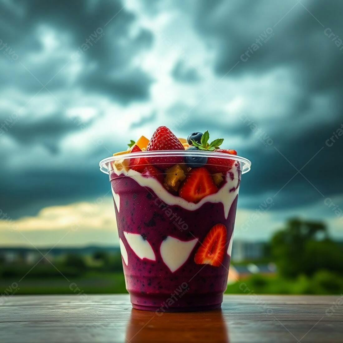 Açaí com frutas vermelhas e iogurte