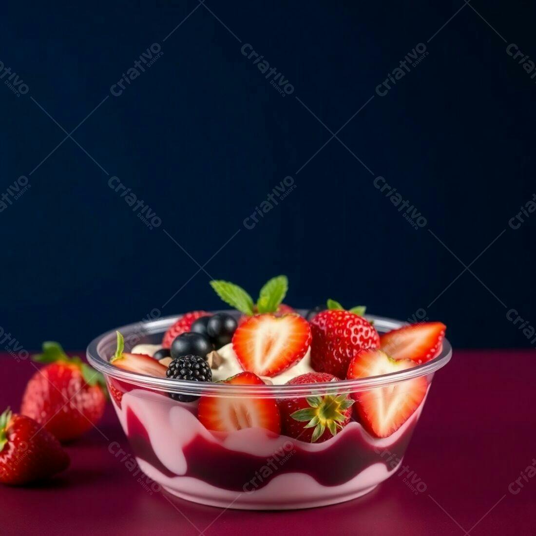 Sobremesa cremosa com morangos e frutas vermelhas