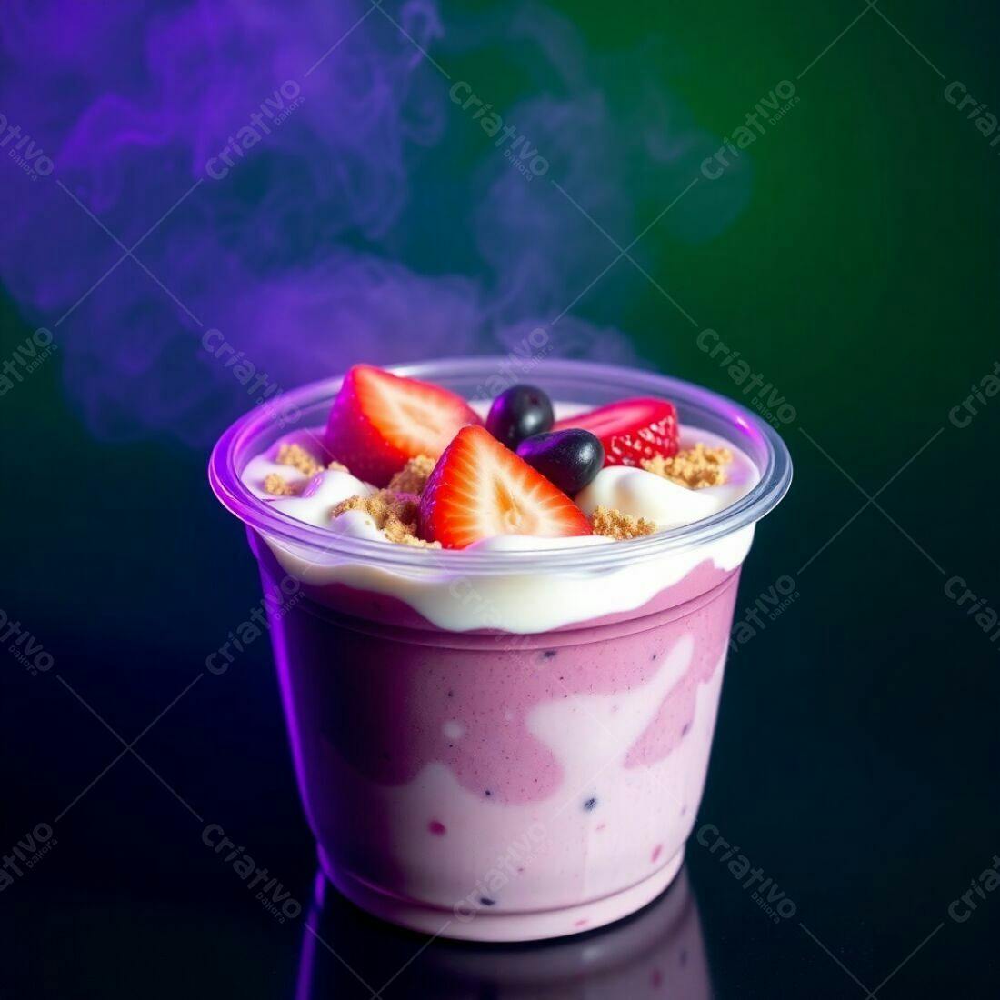 Smoothie de frutas vermelhas com iogurte e biscoito
