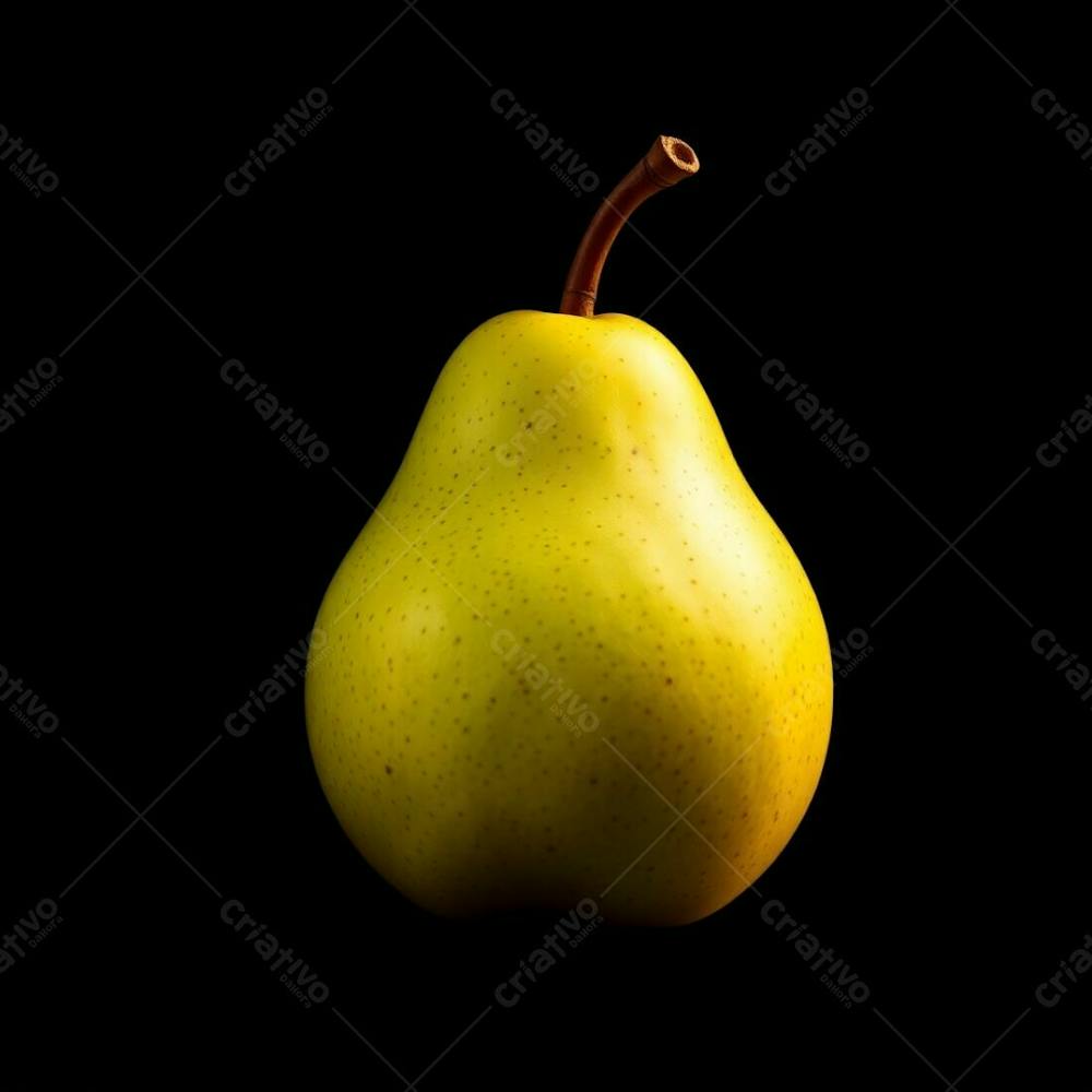 A Photorealistic Green Pear, Beautifully Rendered With Warm And Intense Dramatic Lighting. High Contrast, Black Background, And Accent Colors Of Red, Orange, And Yellow Create A Captivating Image