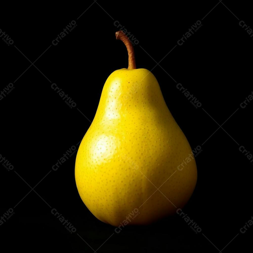 A Photorealistic Image Featuring A Single, Lush Green Pear. The Lighting Is Warm And Dramatic, Creating High Contrast Against A Black Background. Reds, Oranges, And Yellows Add Warmth And Tension To The Ima