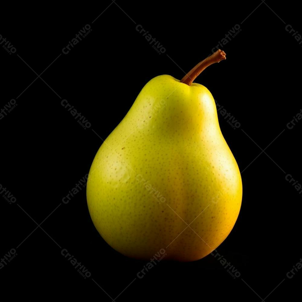 A Photorealistic Image Of A Single, Ripe Green Pear, Beautifully Lit With Warm, Dramatic Lighting. The Background Is Black, Providing A Stark Contrast To The Pear&#39;S Vivid Color. Reds, Oranges, And Yellows Enh