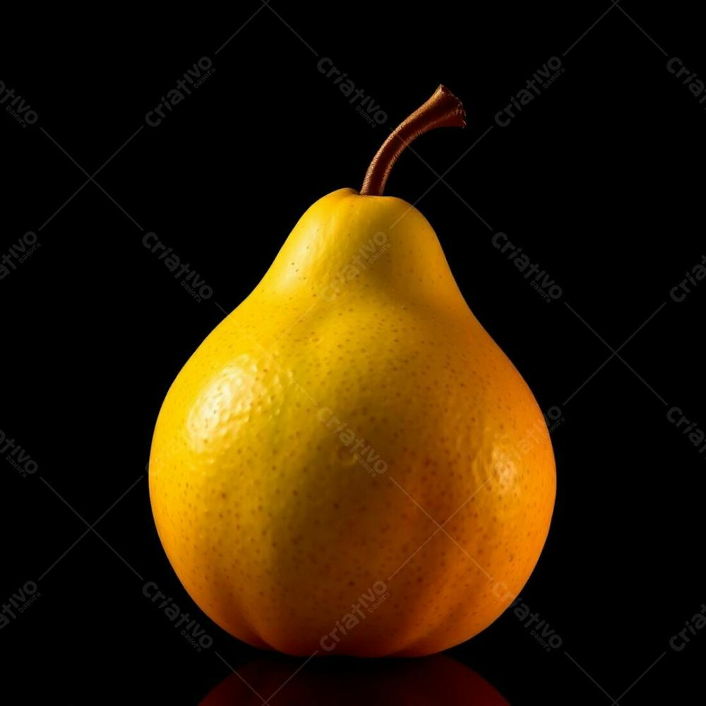 A Photorealistic, High Contrast Image Of A Single Green Pear, Illuminated By Intense Dramatic Lighting. Warm Tones Of Red, Orange, And Yellow Accentuate The Pear Against A Deep Black Background. The Lighting