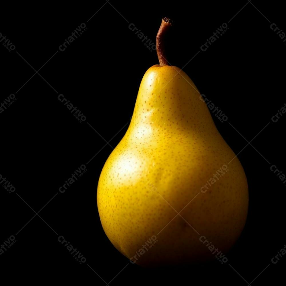 Close Up, Photorealistic Image Of A Luscious Green Pear On A Black Background. Intense Dramatic Lighting With Warm Tones, High Contrast, And Subtle Highlights, Using Red, Orange, And Yellow Accents