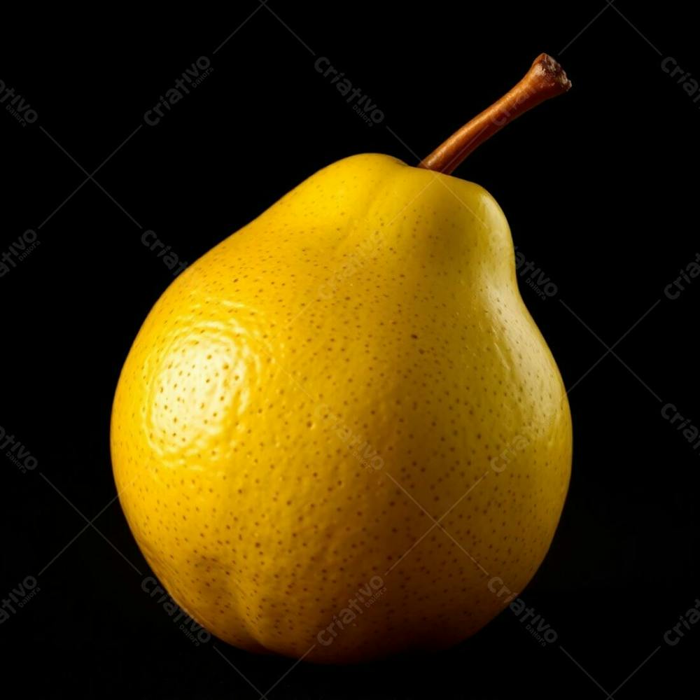 Photorealistic Depiction Of A Green Pear, Emphasizing Its Texture And Form. Warm, Dramatic Lighting With High Contrast, Set Against A Black Background, Uses Reds, Oranges, And Yellows To Create Visual Tensio