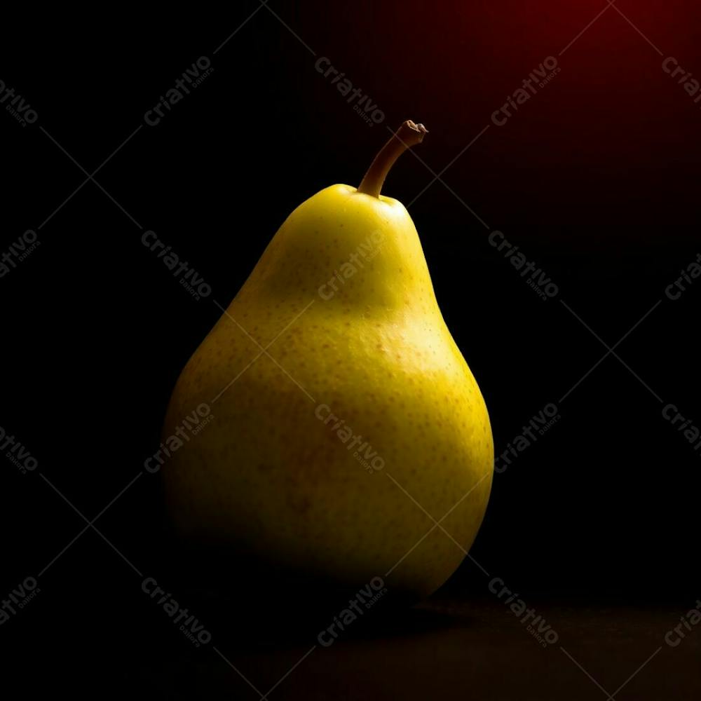 Photorealistic Image A Ripe Green Pear Against A Black Backdrop, Highlighted By Warm, Intense Lighting. Reds, Oranges, And Yellows Are Used To Create High Contrast And A Dramatic Mood. Focus On The Pear&#39;S De