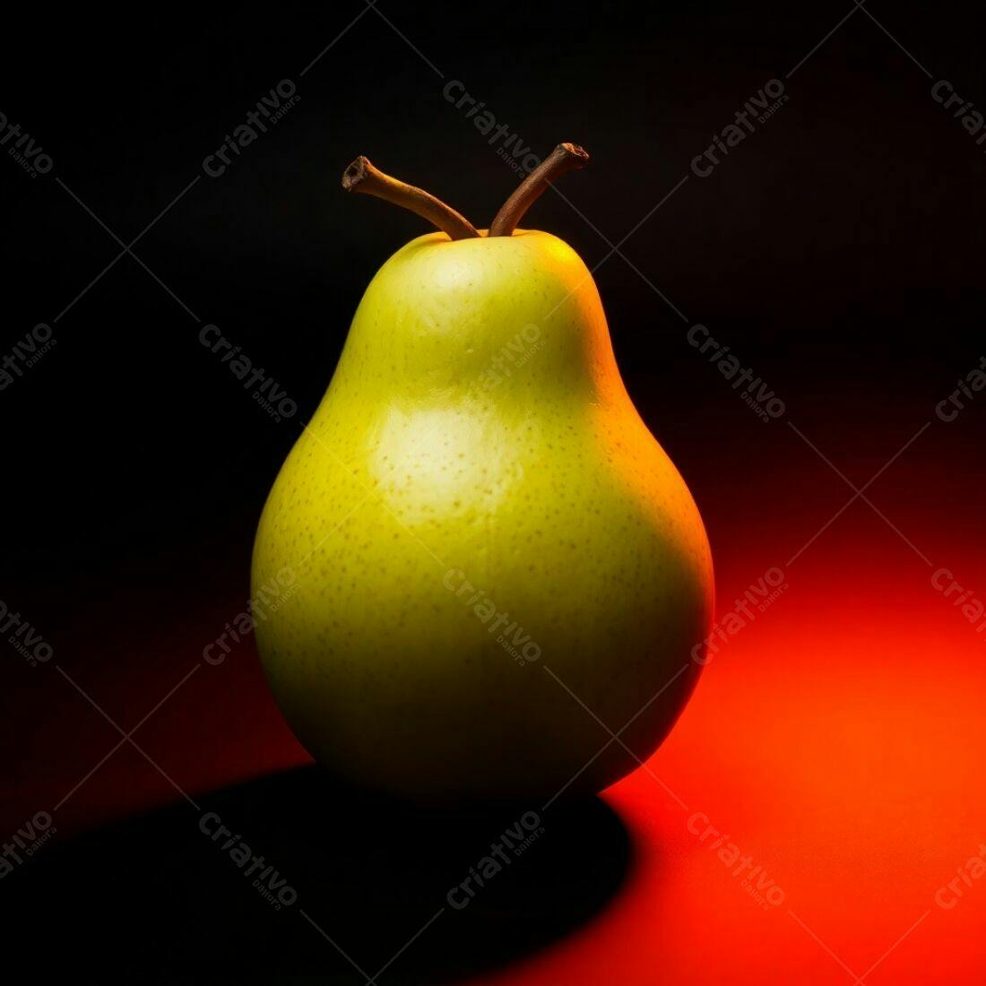 Pera verde em fundo vermelho escuro