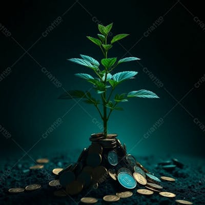 Arvore De Dinheiro, Planta Com Dinheiro Bitcoin, Real Dólar, Ilustração Semente De Dinheiro Dizimo E Oferta