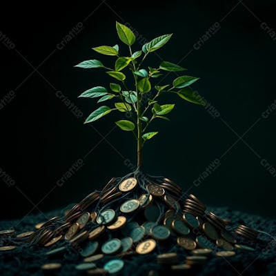 Arvore De Dinheiro, Planta Com Dinheiro Bitcoin, Real Dólar, Ilustração Semente De Dinheiro Dizimo E Oferta