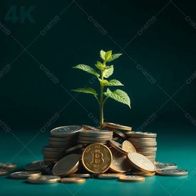 Arvore De Dinheiro, Planta Com Dinheiro Bitcoin, Real Dólar, Ilustração Semente De Dinheiro Dizimo E Oferta