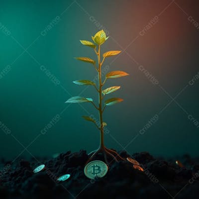 Arvore De Dinheiro, Planta Com Dinheiro Bitcoin, Real Dólar, Ilustração Semente De Dinheiro Dizimo E Oferta