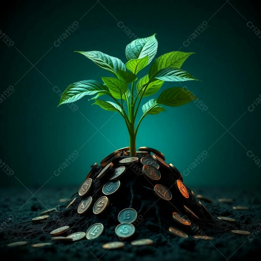 Arvore De Dinheiro, Planta Com Dinheiro Bitcoin, Real Dólar, Ilustração Semente De Dinheiro Dizimo E Oferta