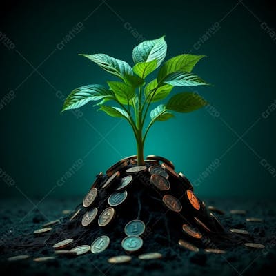 Arvore De Dinheiro, Planta Com Dinheiro Bitcoin, Real Dólar, Ilustração Semente De Dinheiro Dizimo E Oferta